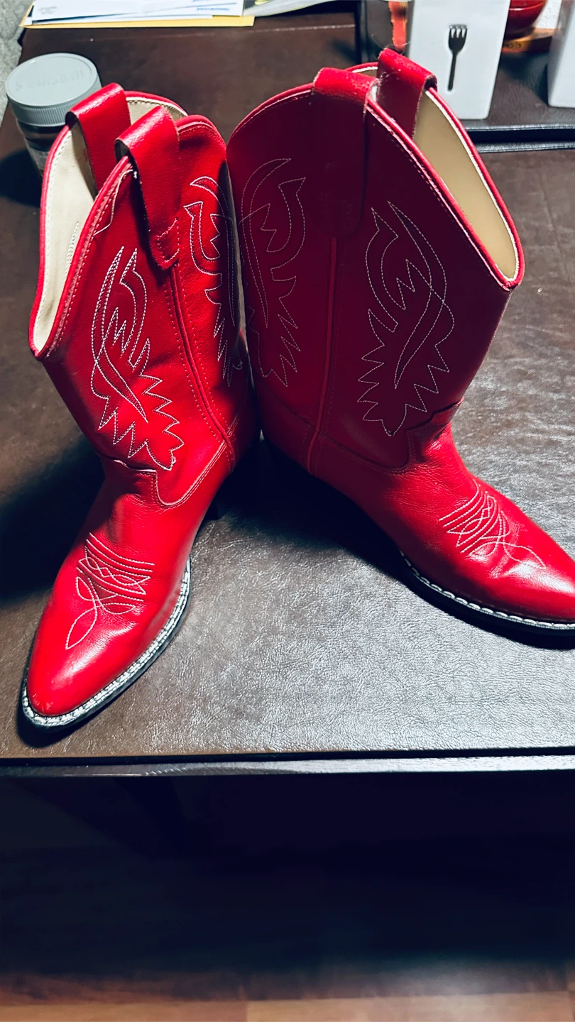 Old West Red Leather Cowboy Boots Size 3.0-D - photo 3