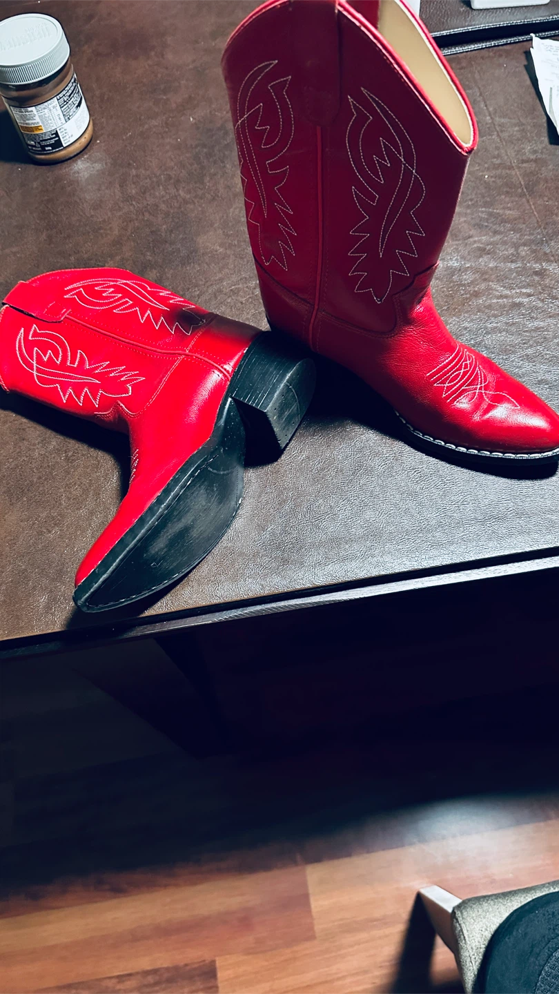 Old West Red Leather Cowboy Boots Size 3.0-D - photo 4