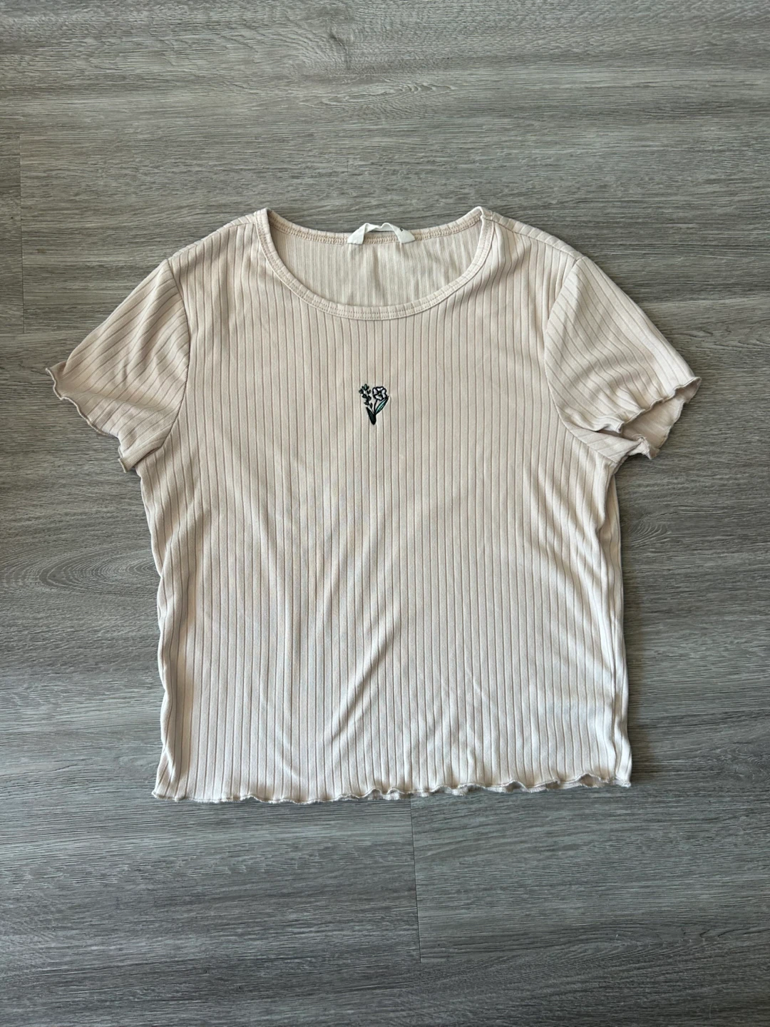 Ribbed T-Shirt with Floral Embroidery
