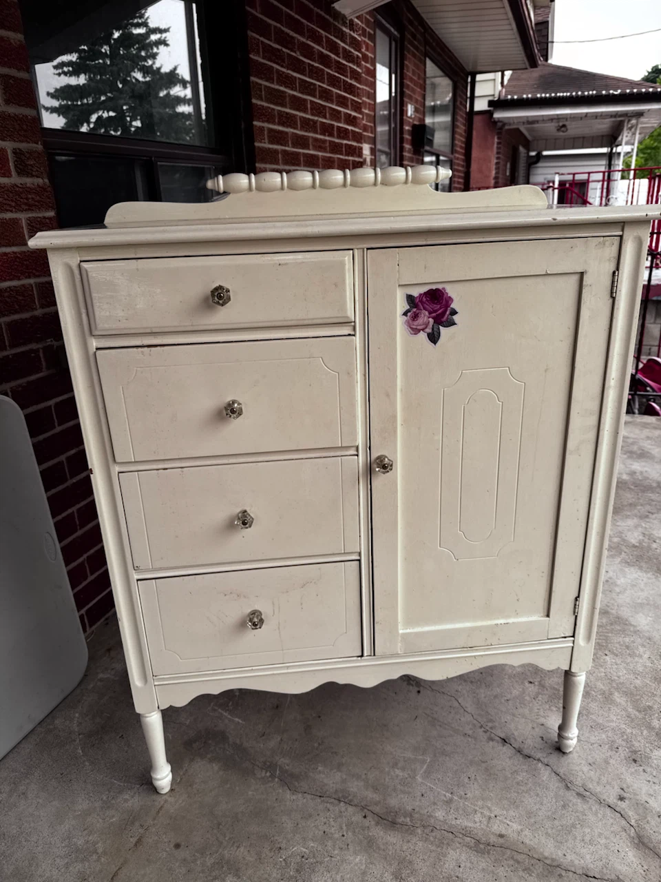 Antique Cream Dresser with Cabinet