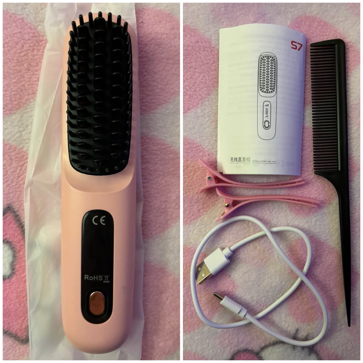 Portable Hair Straightening Brush - *Pink*