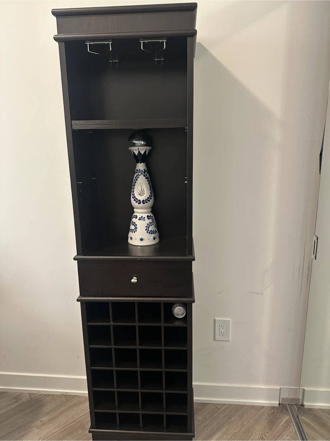 Dark Wood Wine Rack Cabinet with Glass Holders