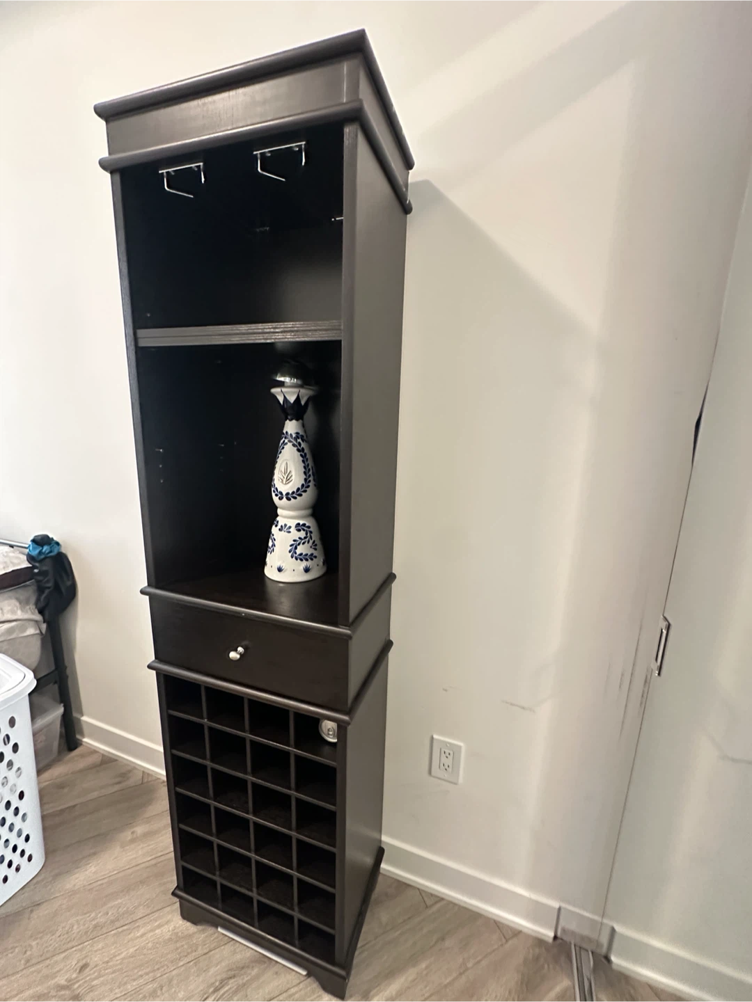 Dark Wood Wine Rack Cabinet with Glass Holders - photo 2
