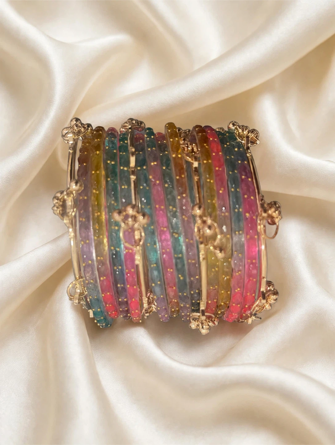 Colorful Beaded Bangle Set with Bells