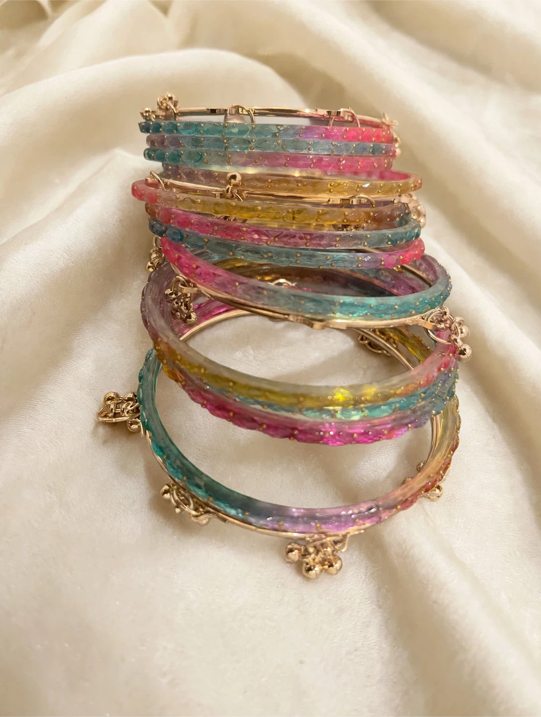 Colorful Beaded Bangle Set with Bells - photo 2