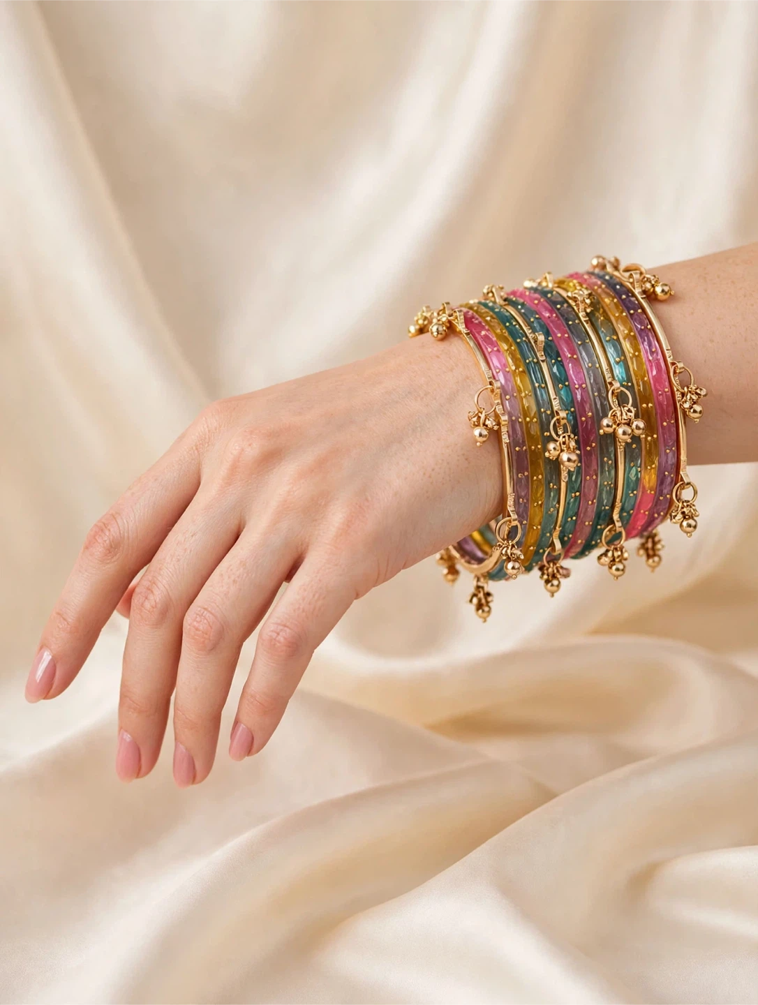 Colorful Beaded Bangle Set with Bells - photo 3