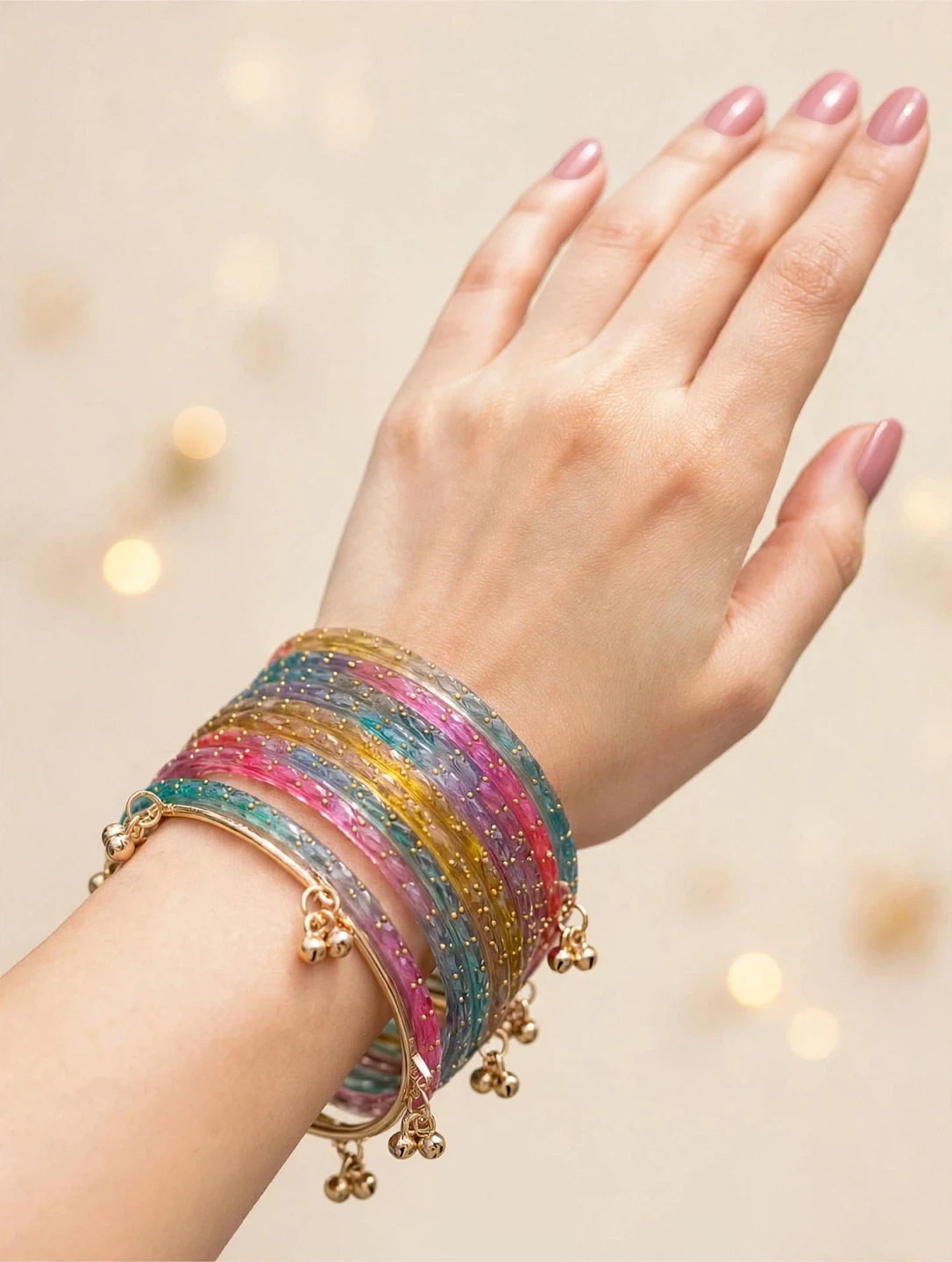Colorful Beaded Bangle Set with Bells - photo 4