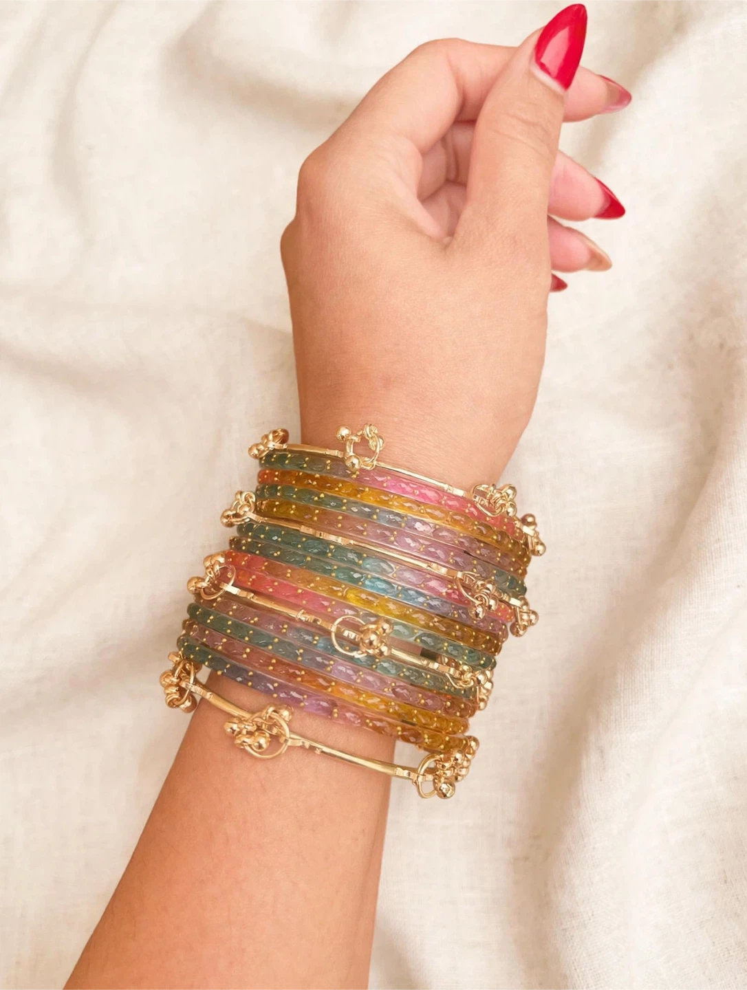 Colorful Beaded Bangle Set with Bells - photo 5