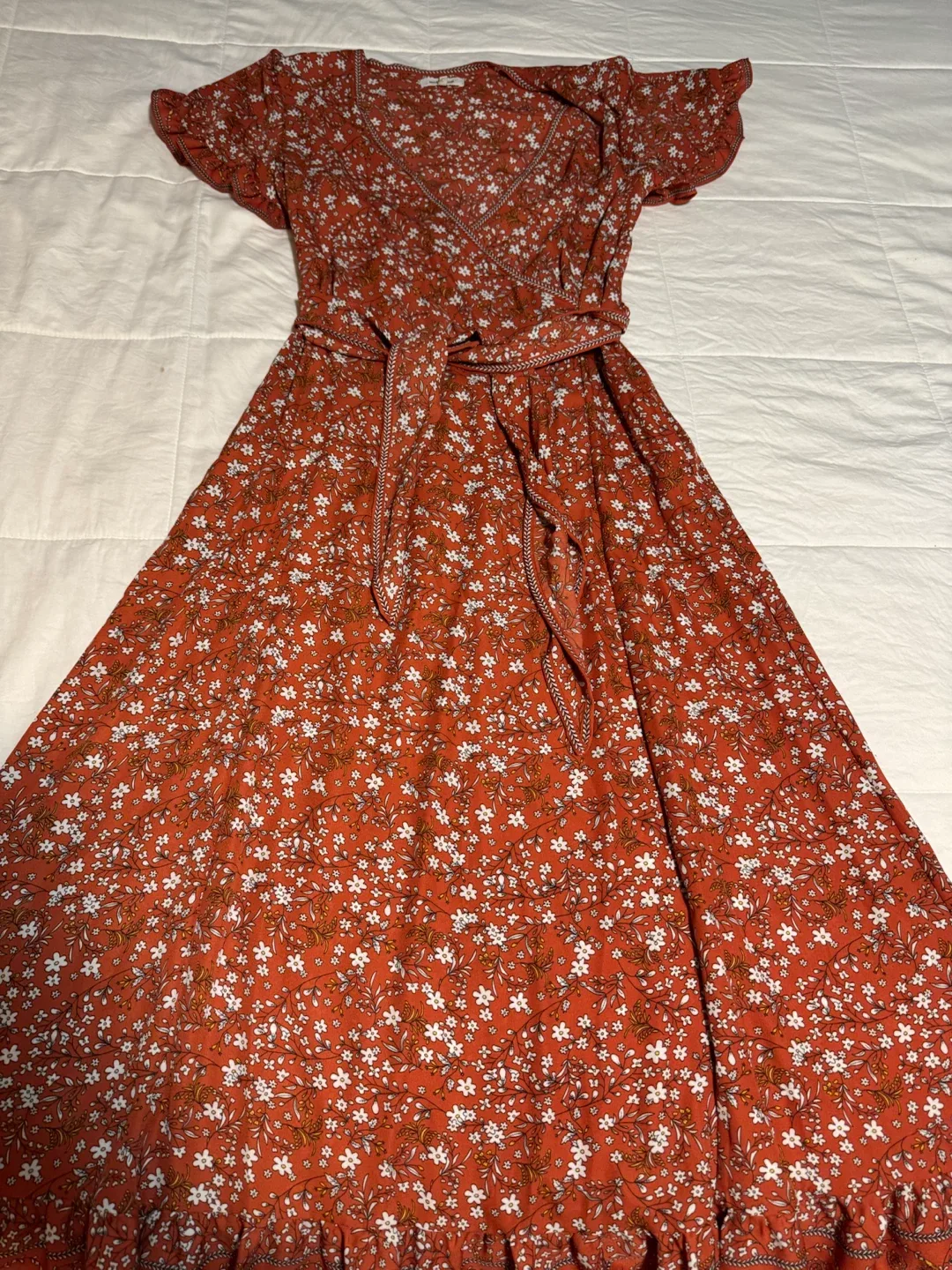 Max Studio Orange Floral Print Midi Dress Size S