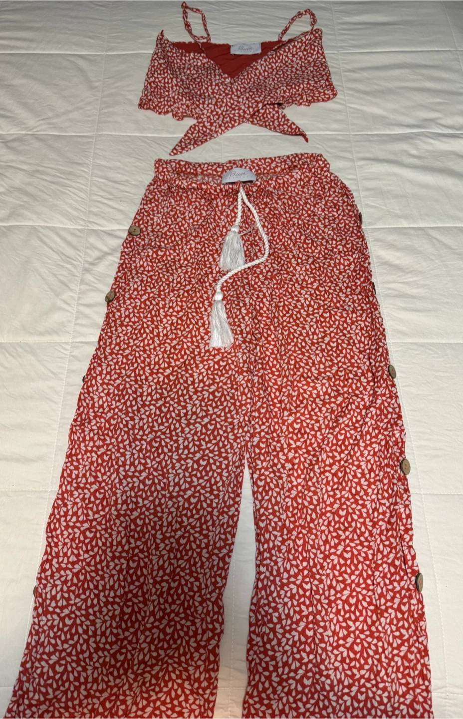 Blush Boutique Red Floral Crop Top & Pants Set
