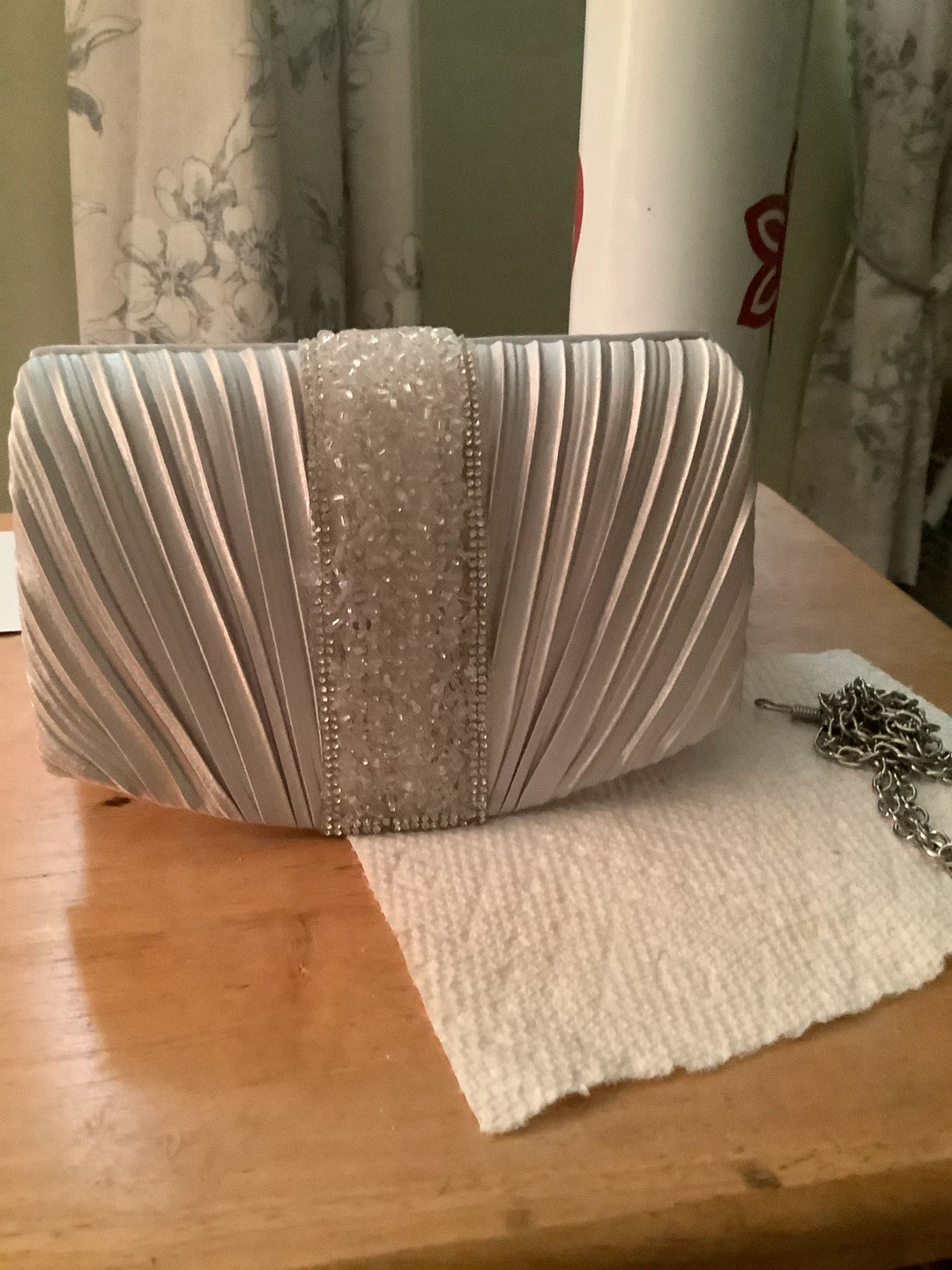 White Clutch Evening Bag with Beading