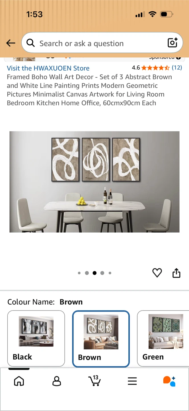Framed Wall Art Set - 3 Panels Abstract Brown