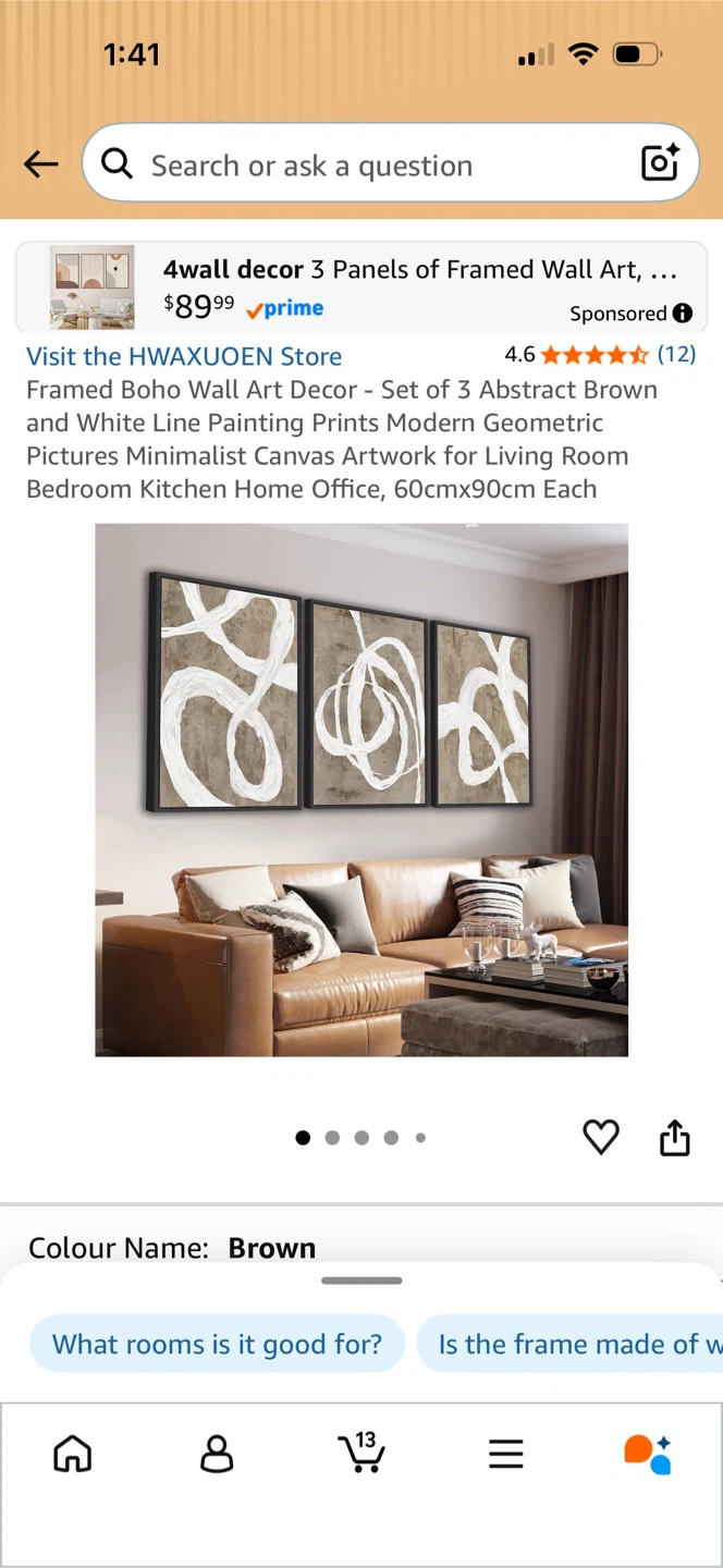 Framed Wall Art Set - 3 Panels Abstract Brown - photo 2