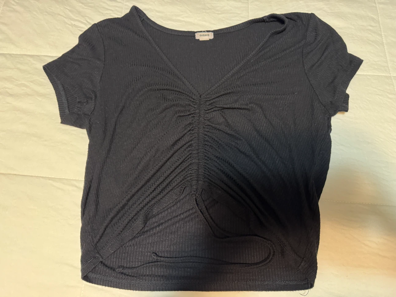 Garage Black Ruched V-Neck Top