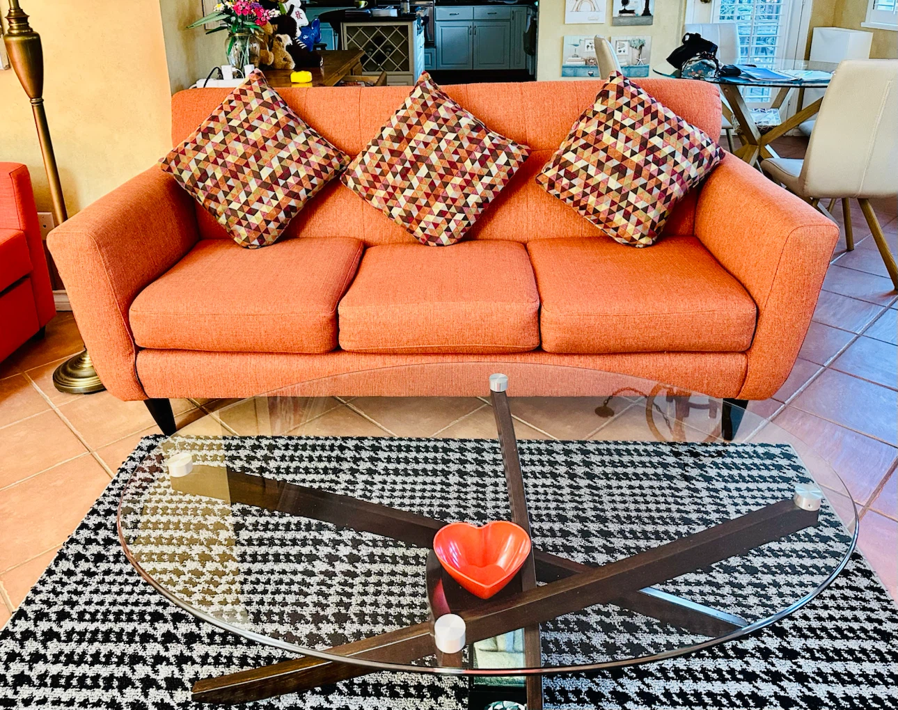 Salmon Pink 3-Seater Sofa with Decorative Pillows