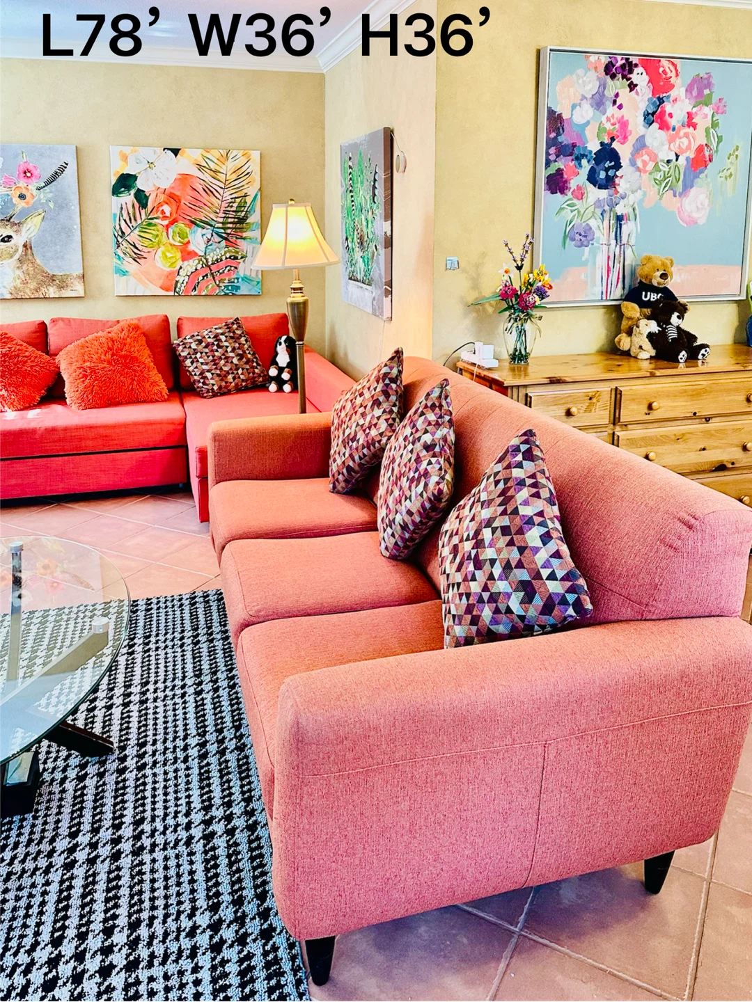 Salmon Pink 3-Seater Sofa with Decorative Pillows - photo 2