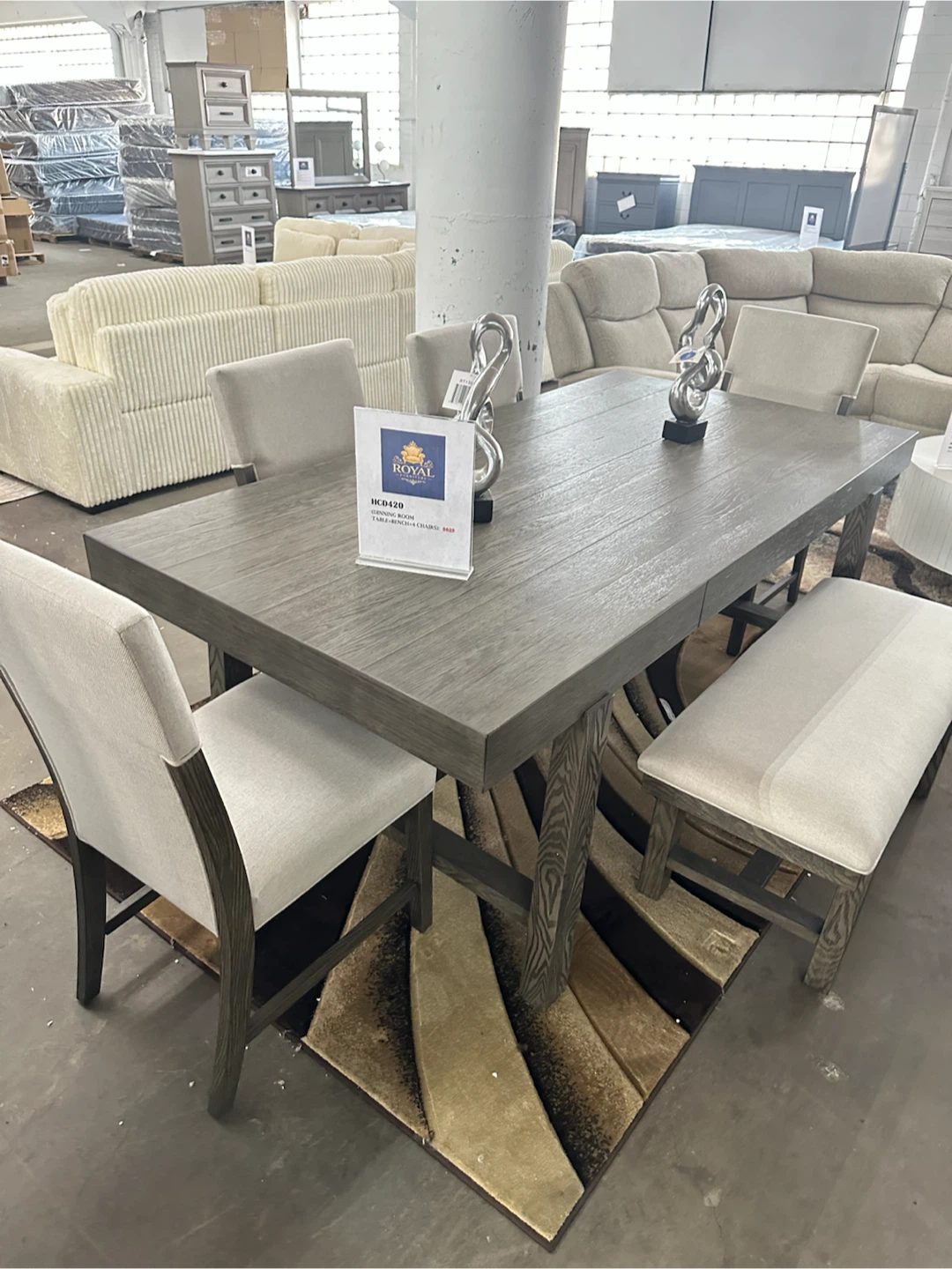 Royal Dining Room Table Set with Bench and Chairs
