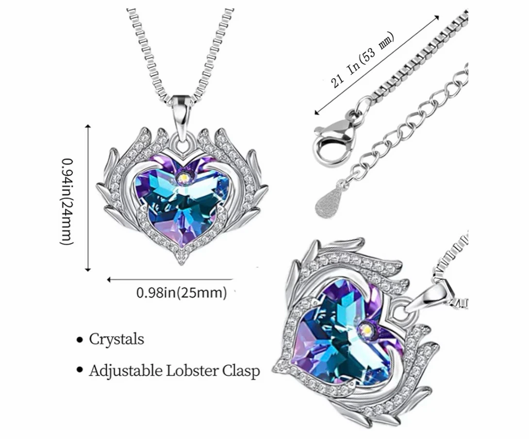 New Rose & Heart-Shaped Angel Wings Pendant Necklace - photo 5