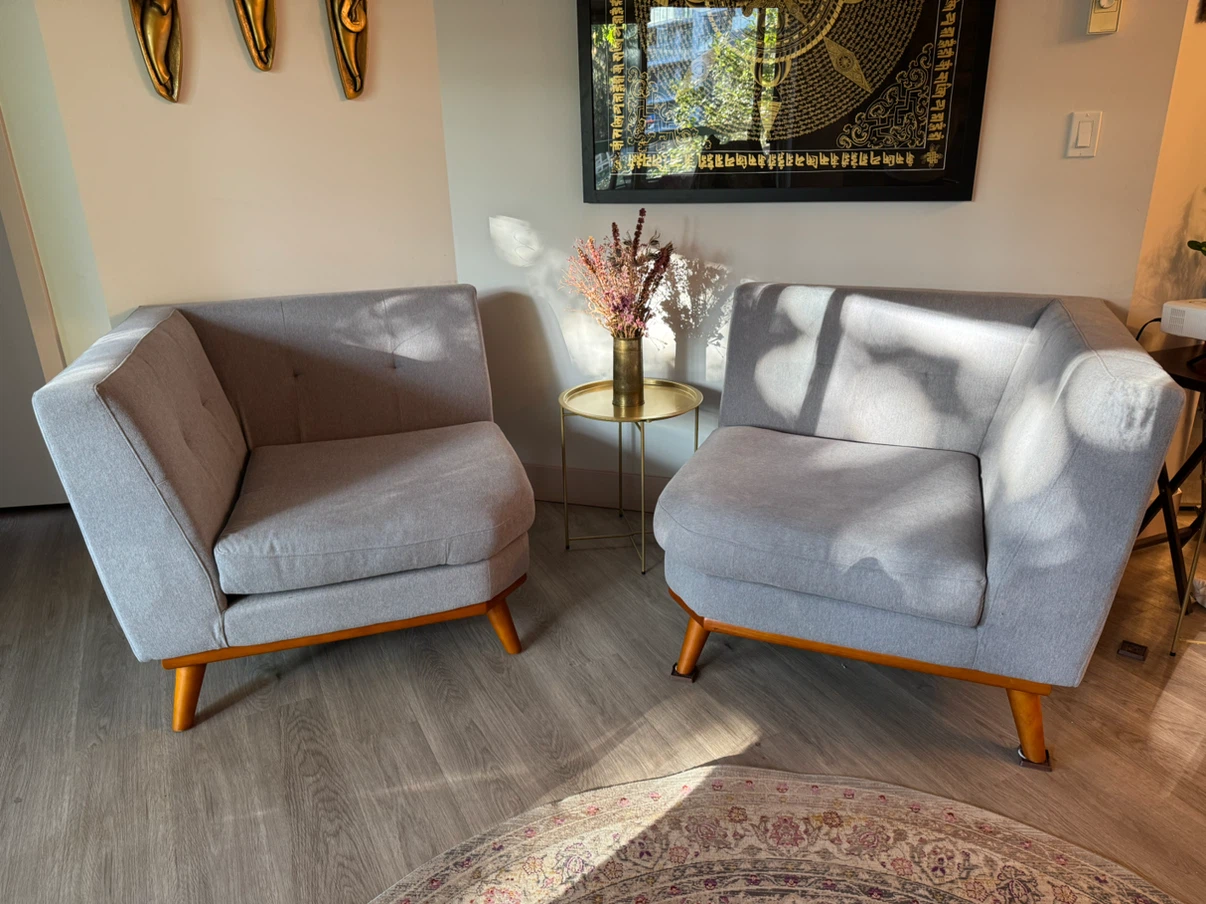 2 Grey Fabric Corner Sectional Chair