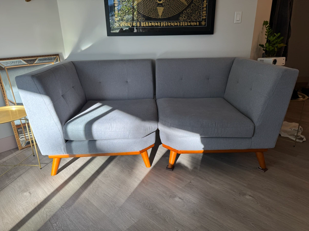2 Grey Fabric Corner Sectional Chair - photo 3