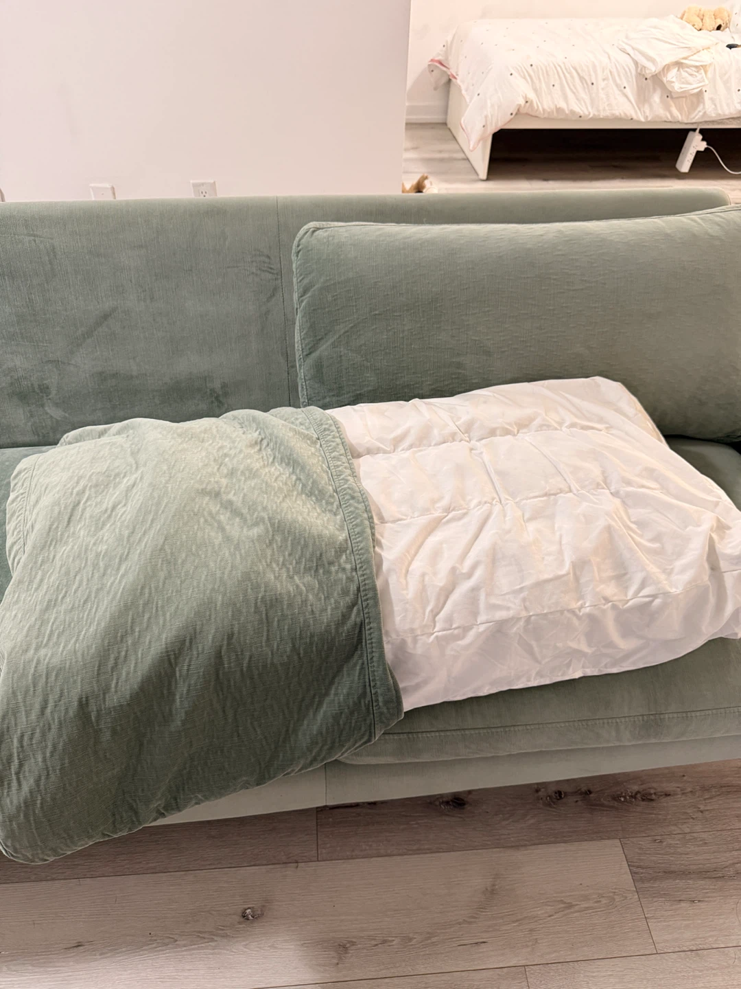 Light Green Velvet Sofa - photo 4