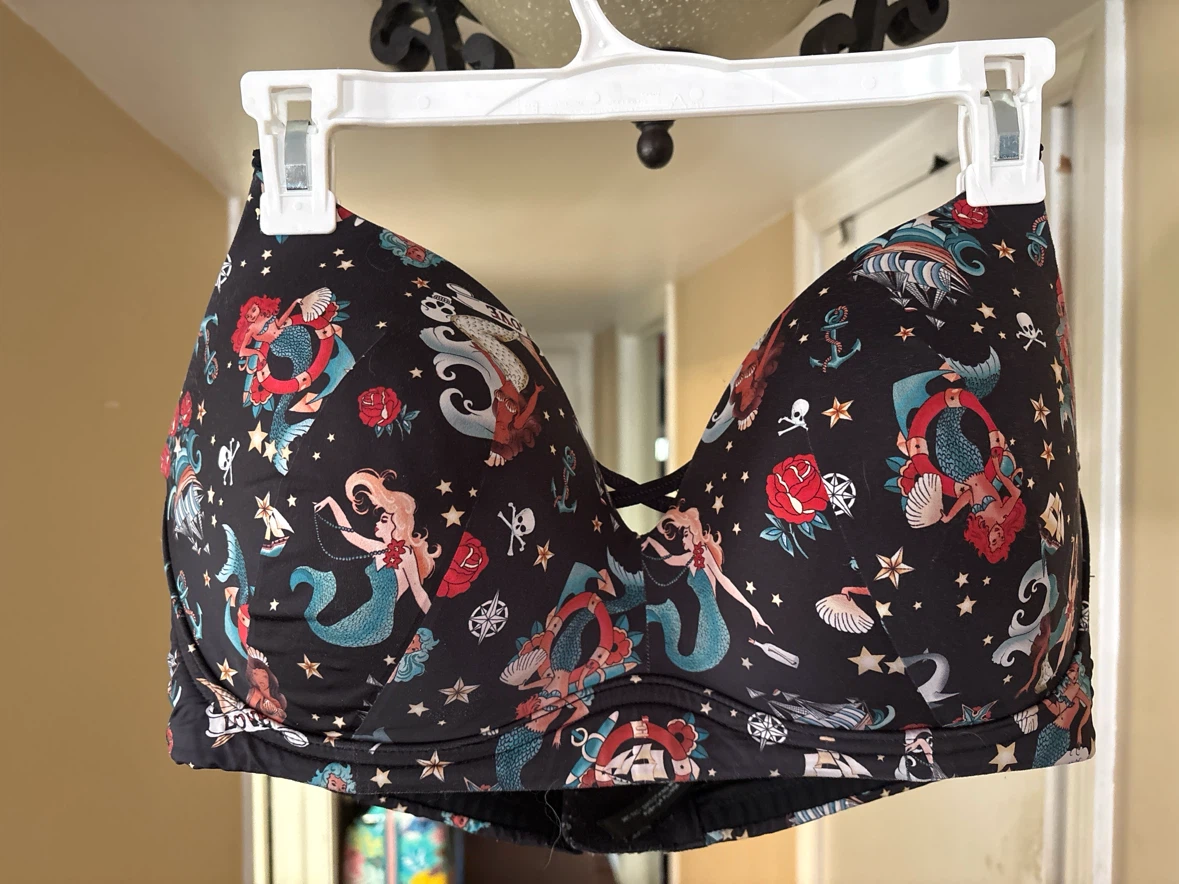 Black Mermaid Tattoo Print Bra