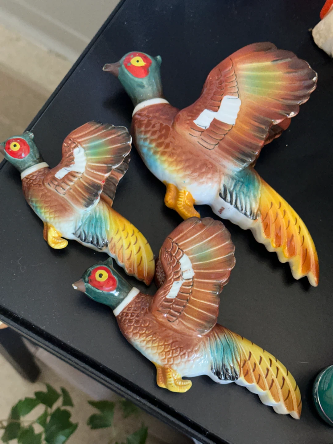 Set of 3 vintage ceramic Pheasant wall hangers