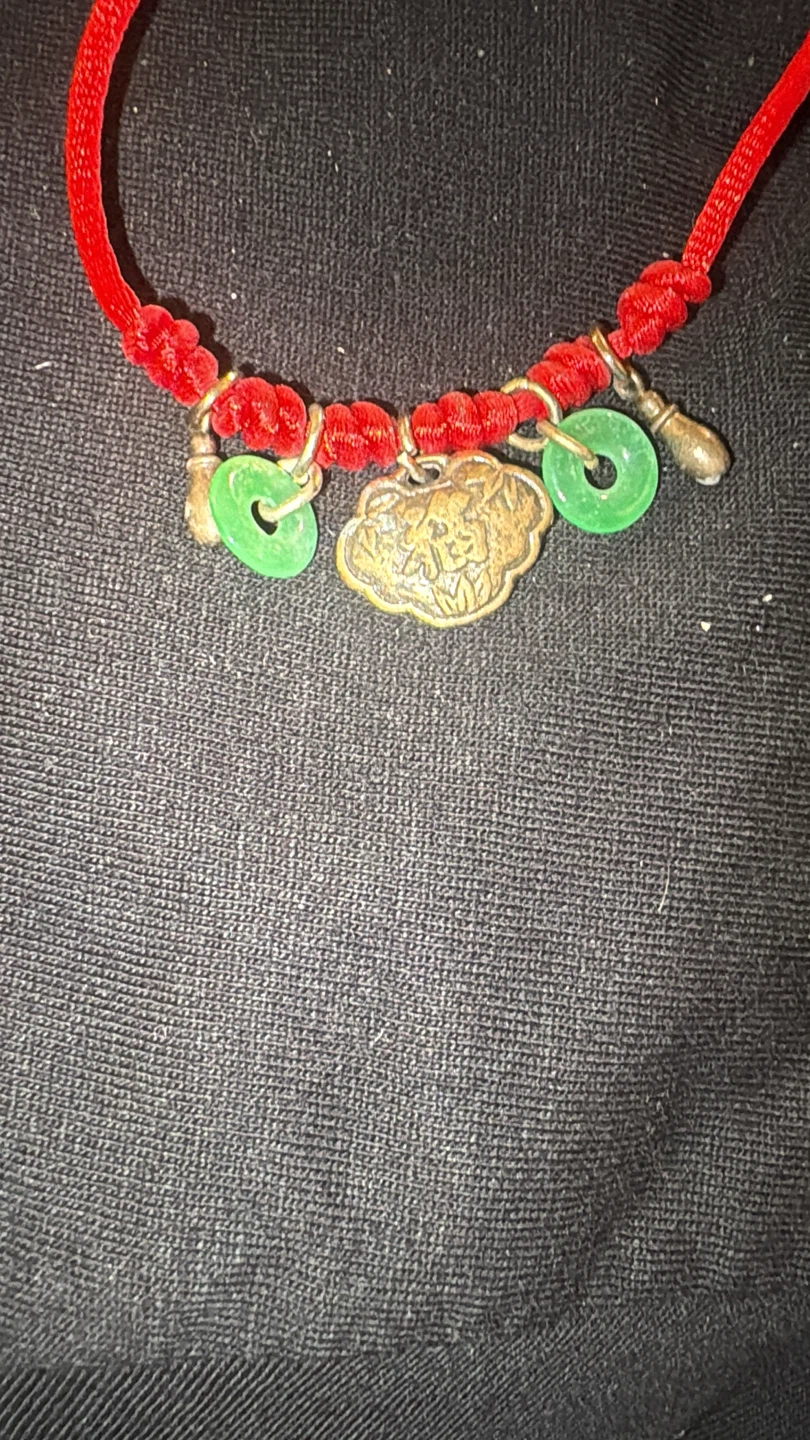 Red String Bracelet with Jade and Coin Charms
