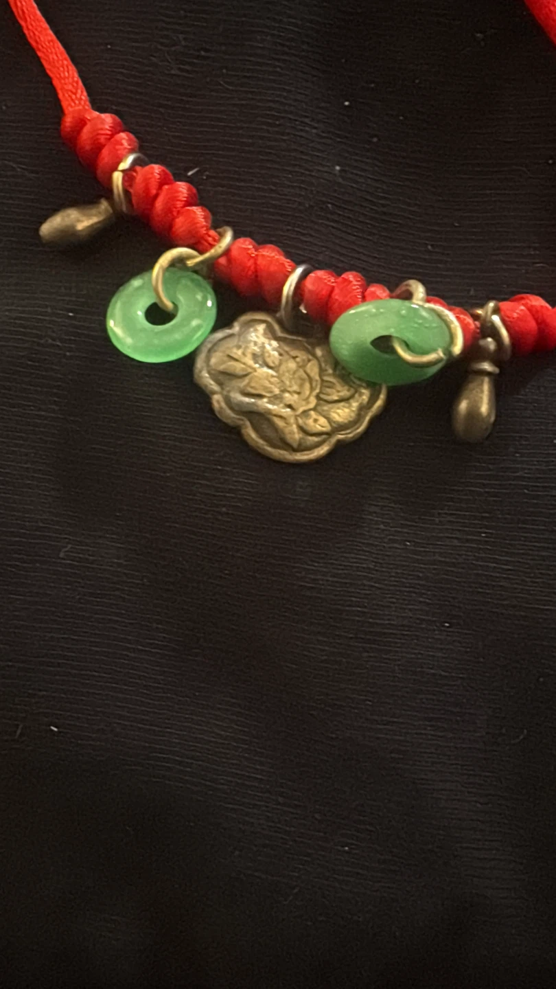 Red String Bracelet with Jade and Coin Charms - photo 2