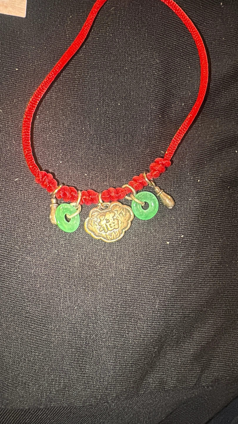 Red String Bracelet with Jade and Coin Charms - photo 3