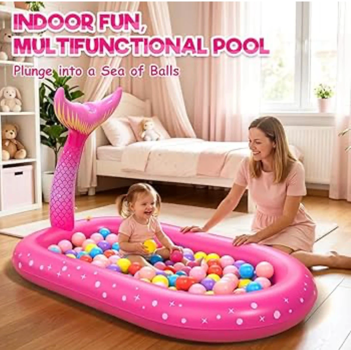 AZDYJL 3-in-1 Inflatable Mermaid Sprinkler Pool