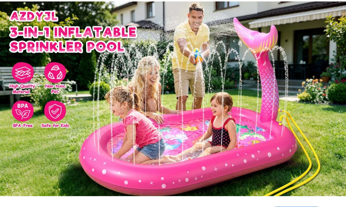 AZDYJL 3-in-1 Inflatable Mermaid Sprinkler Pool - photo 2