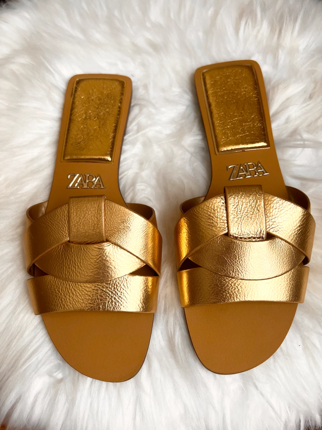 Zara Metallic Gold Slide Sandals