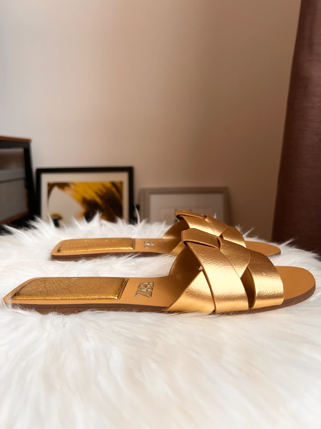 Zara Metallic Gold Slide Sandals - photo 2