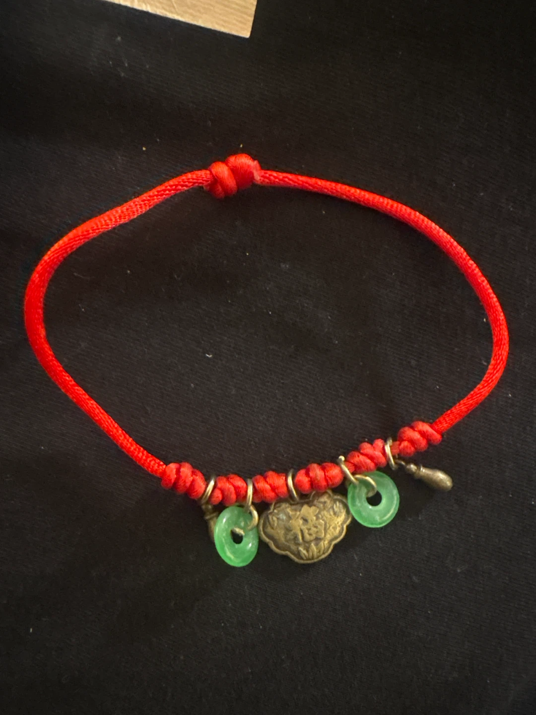 Red String Bracelet with Jade and Coin Charms - photo 4