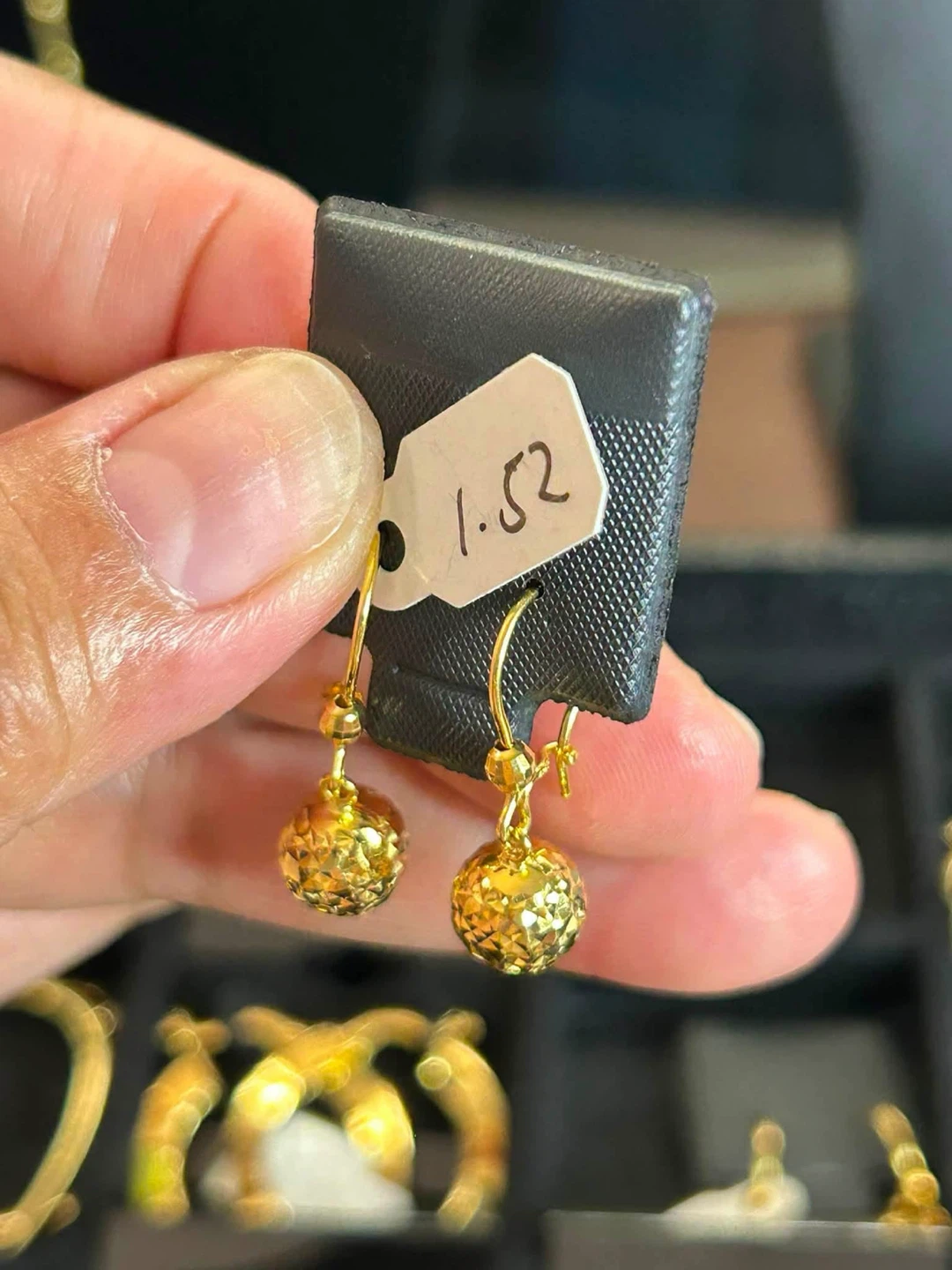 18k saudi Gold Ball Drop Earrings