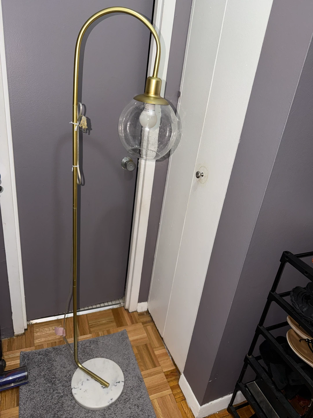 Gold Arc Floor Lamp with Globe Shade
