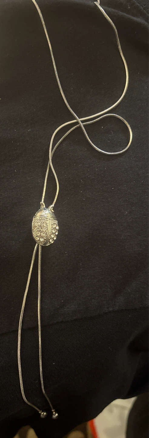 Silver Tone Ladybug Bolo Necklace