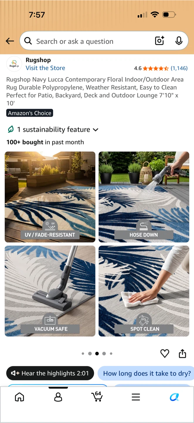 Rugshop Navy Lucca Indoor/Outdoor Area Rug 7'10" x 10' - photo 2