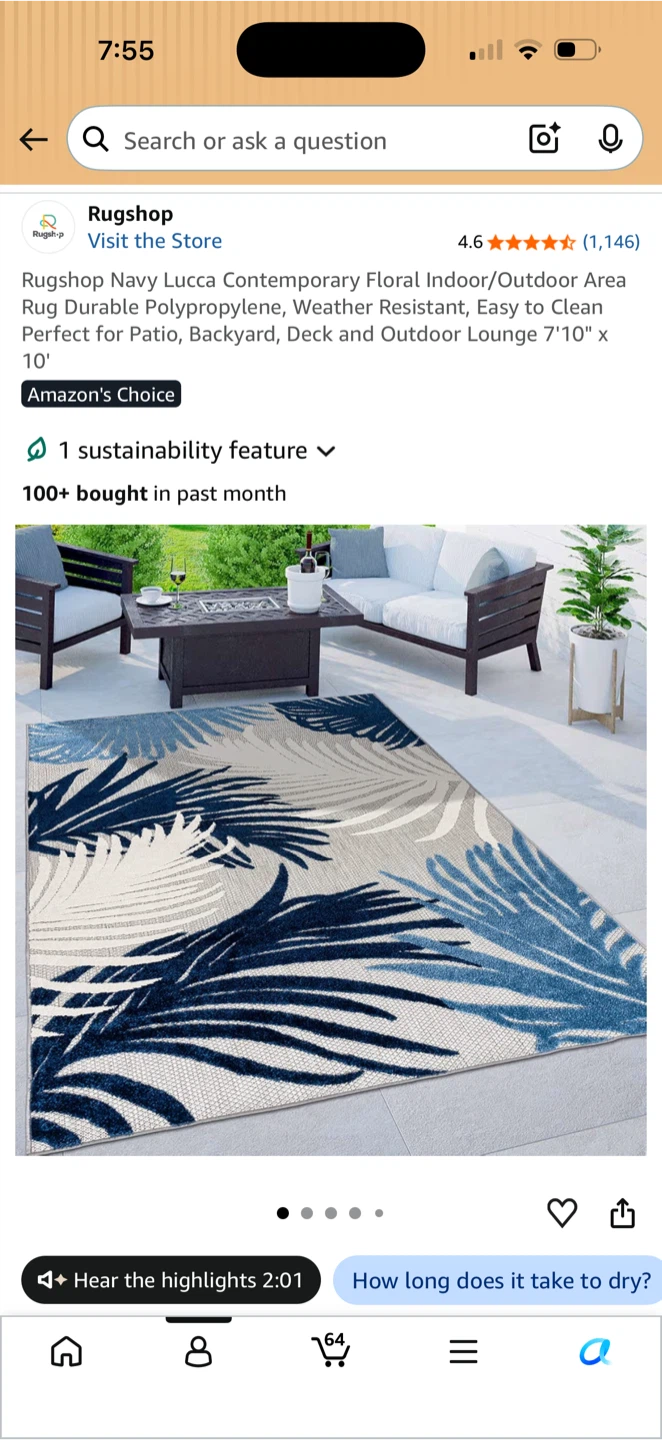 Rugshop Navy Lucca Indoor/Outdoor Area Rug 7'10" x 10' - photo 3