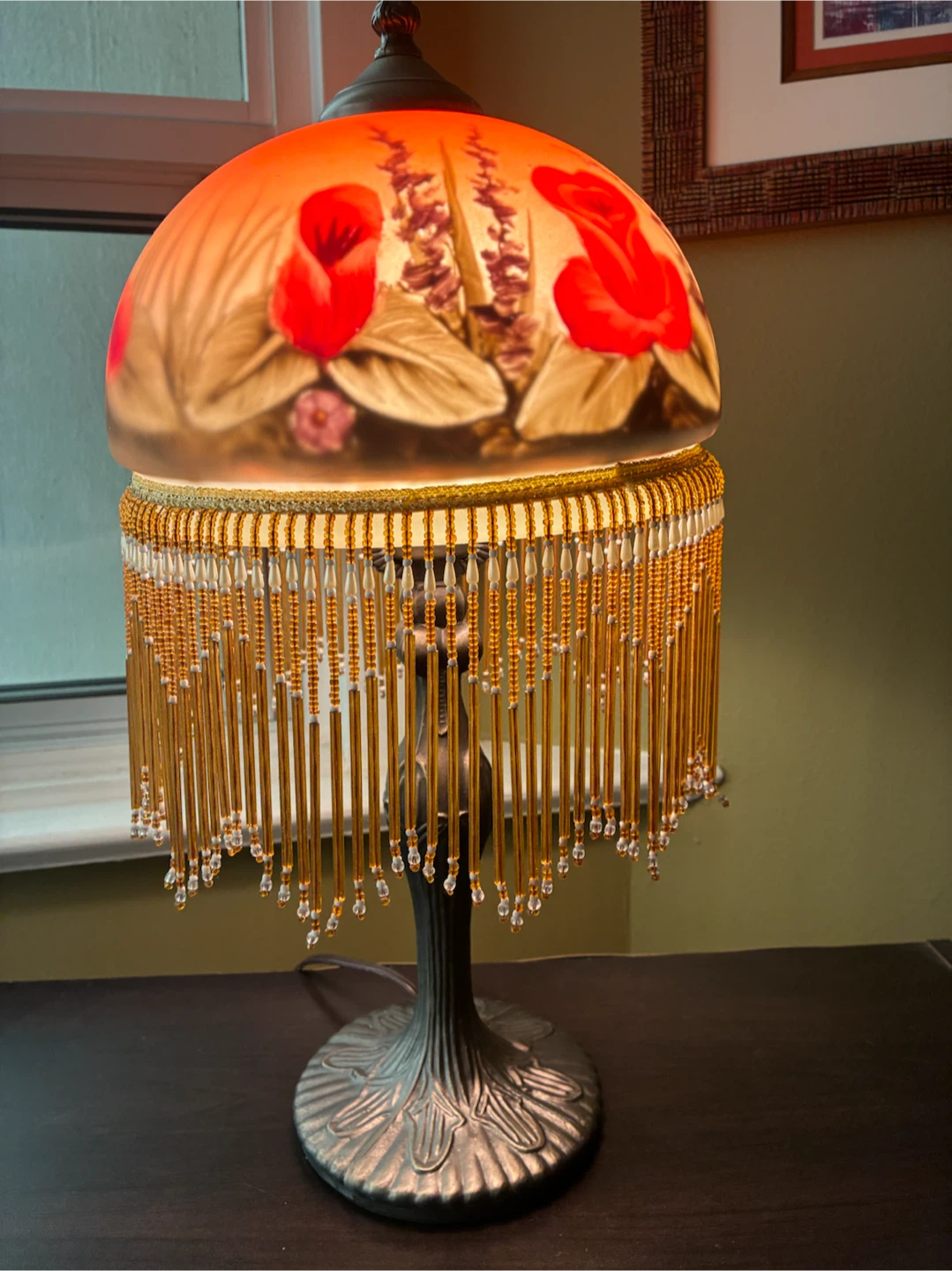 Vintage Floral Lamp with Beaded Fringe - photo 2
