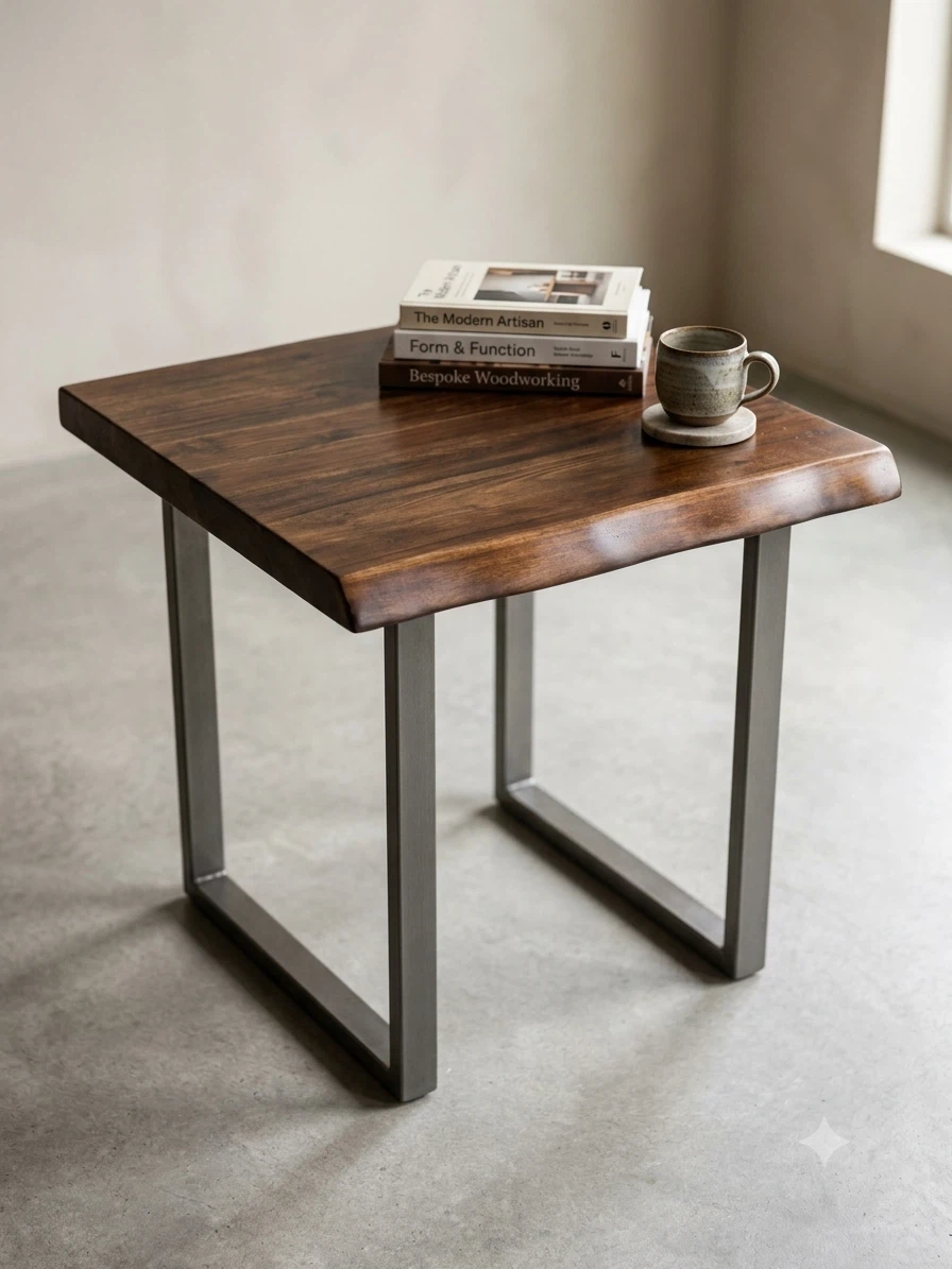 Wooden look Side Table with Metal Legs