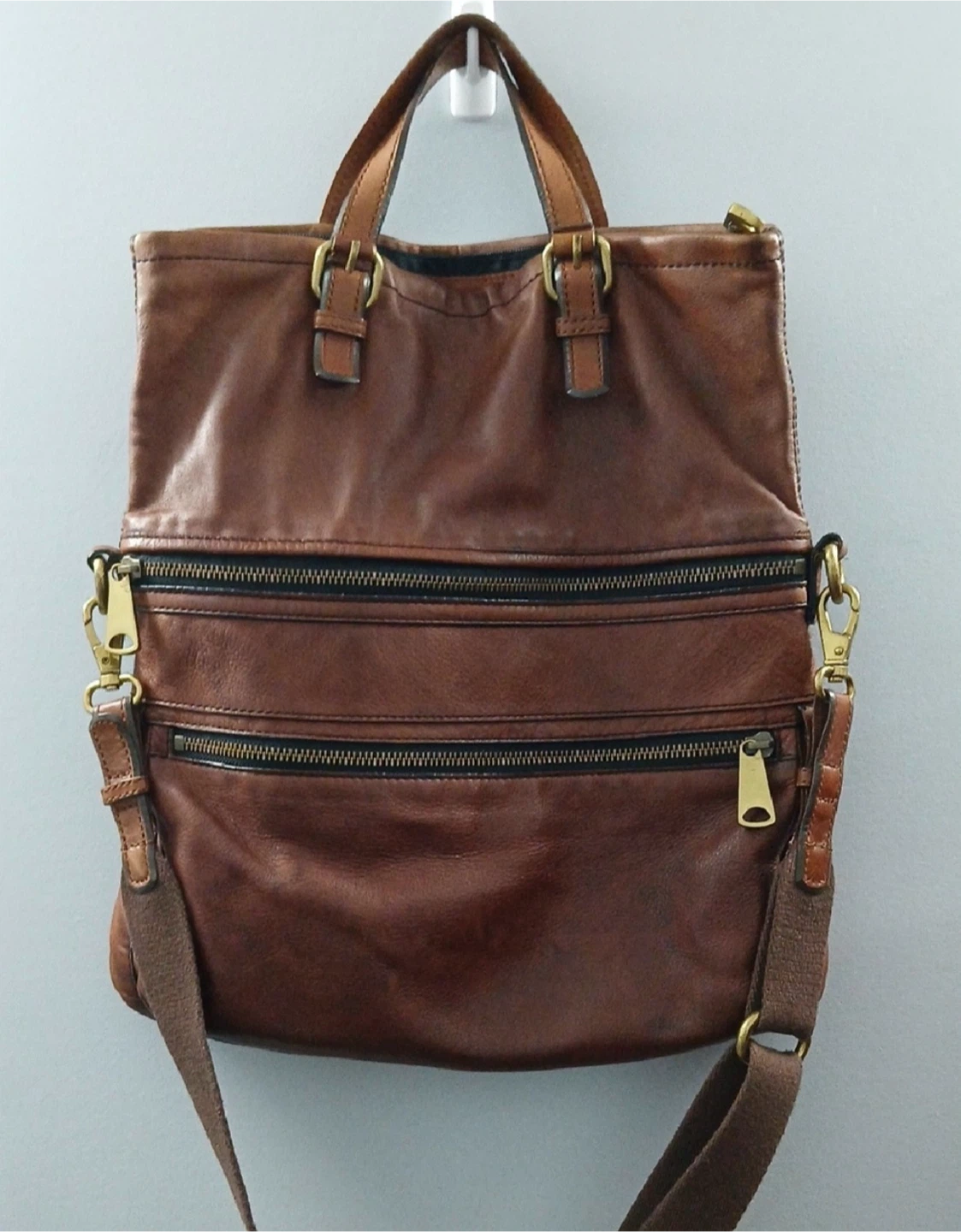 Brown Leather Fossil Tote Bag