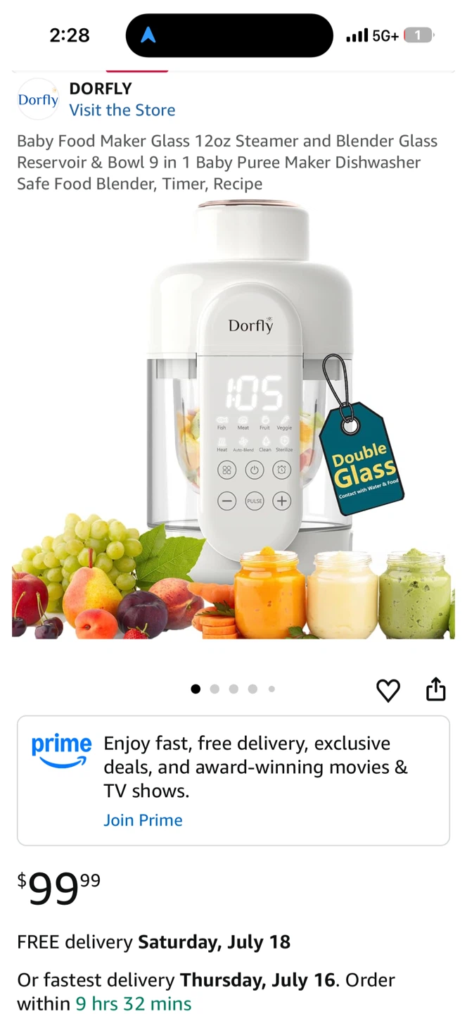 Dorfly Baby Food Maker Glass 12oz Steamer & Blender
