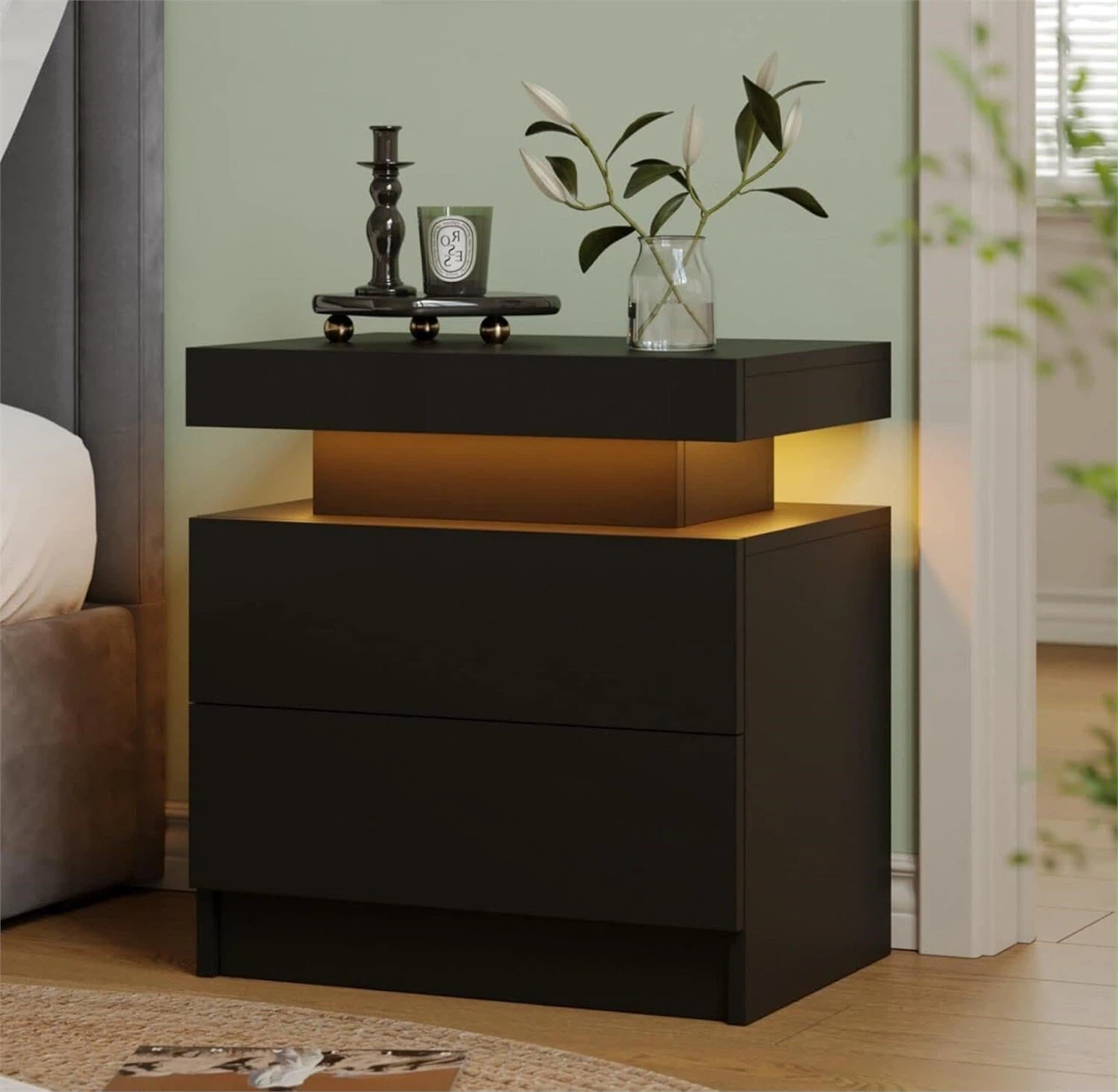 Black Nightstand with LED Light