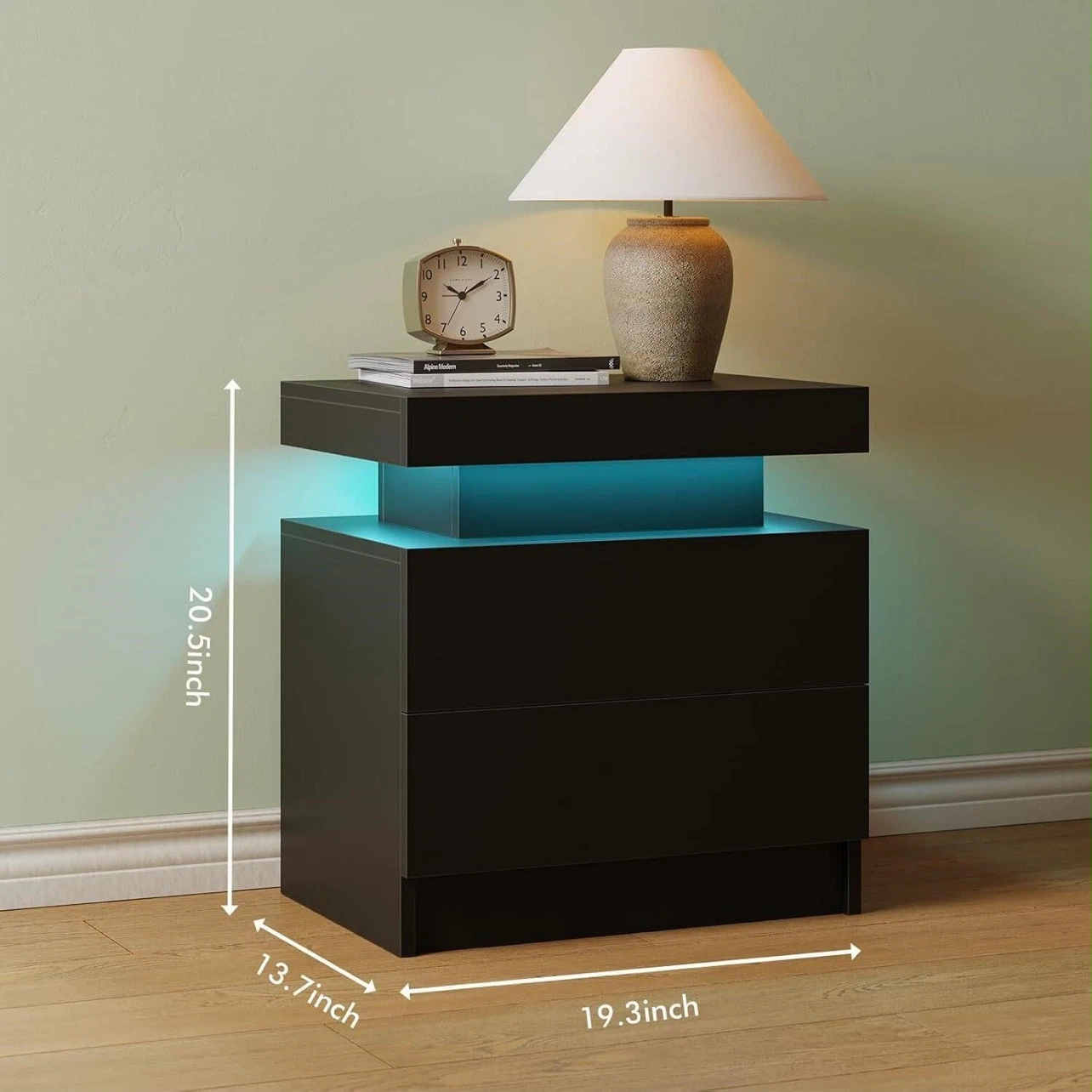 Black Nightstand with LED Light - photo 2