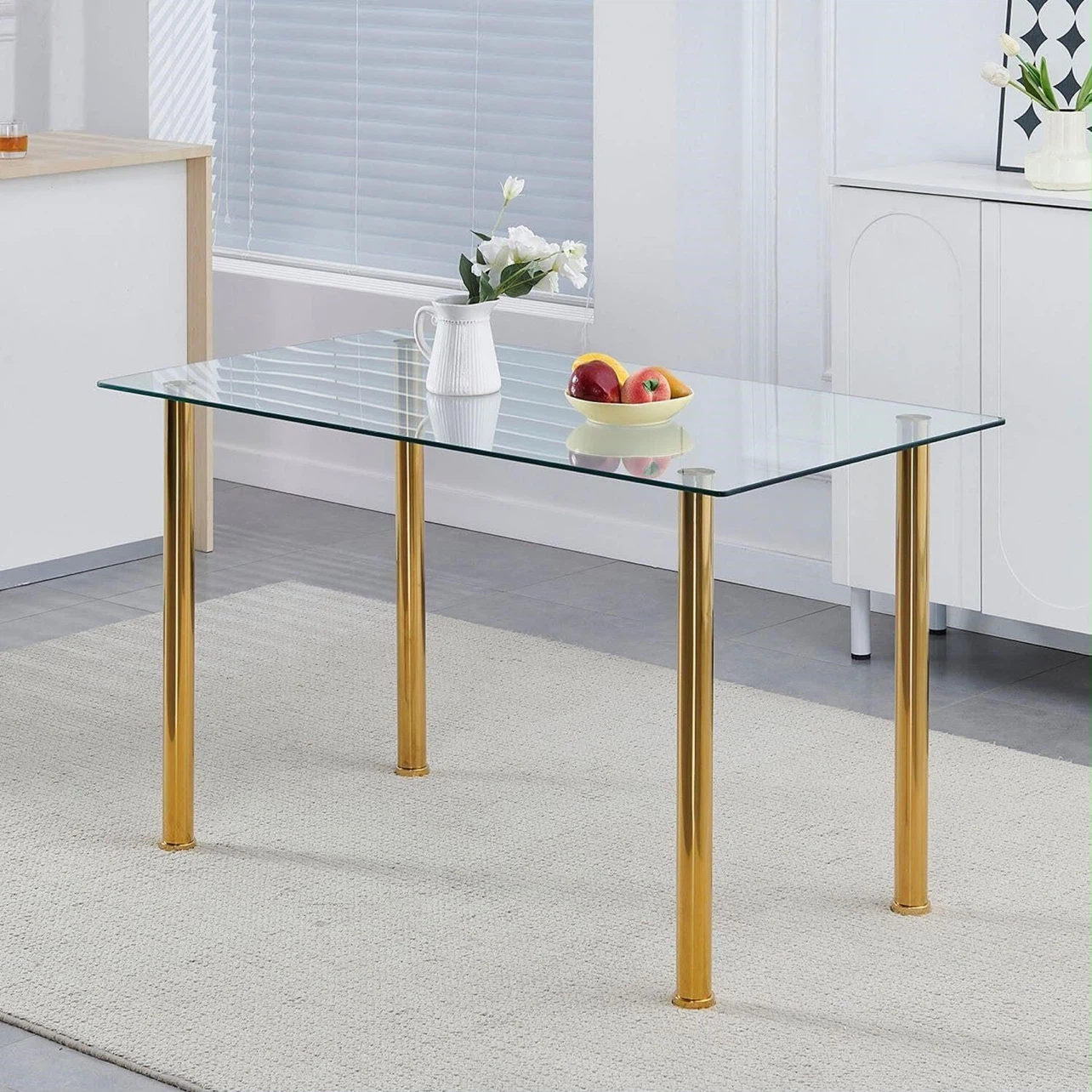 Glass Dining Table with Gold Legs