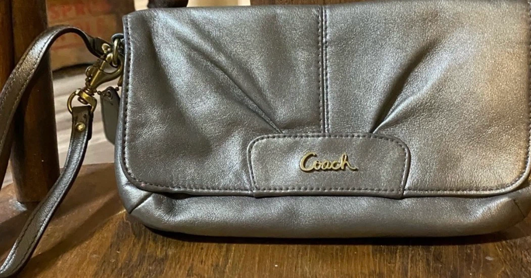 Coach Metallic Leather Wristlet Clutch