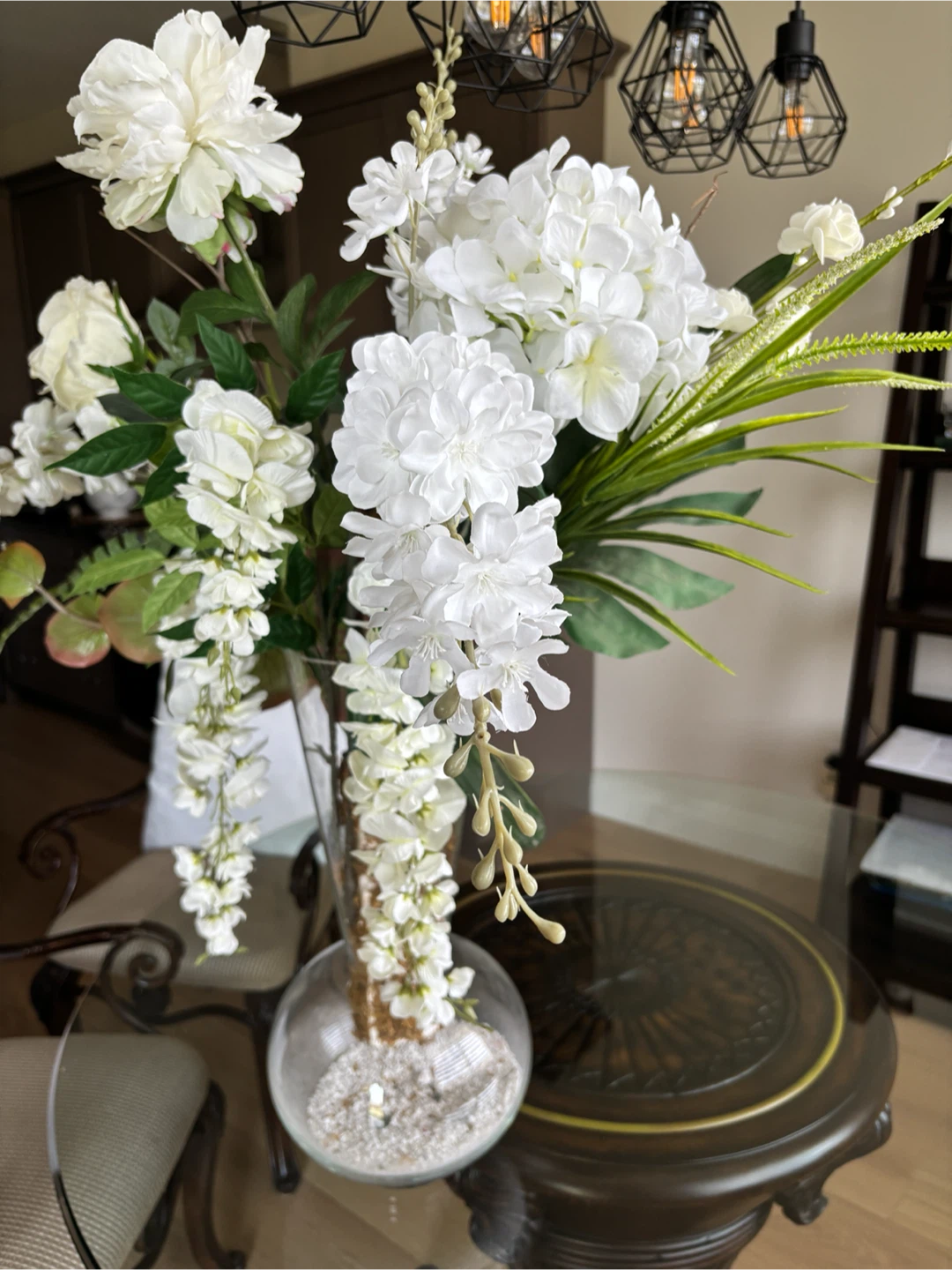 White Floral Arrangement in Glass Vase - photo 2