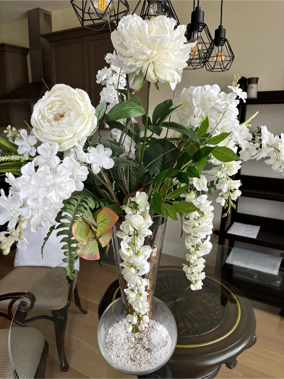 White Floral Arrangement in Glass Vase - photo 3